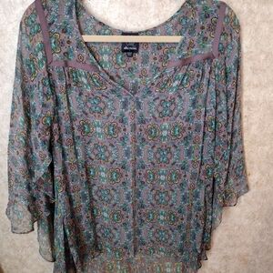 Whimsygoth Boho Silk Butterfly Sleeve Top Ella Moss Size Large